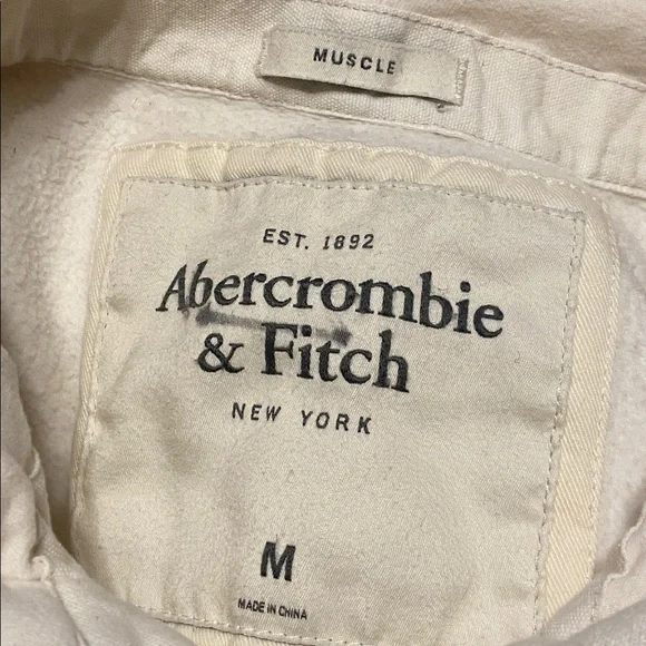 Abercrombie & Fitch Y2K Muscle Off white Full Zip up Hoodie Size Medium - Picture 8 of 13
